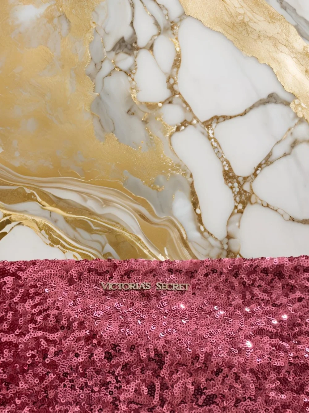 Women's Victoria Secret Pink Sparkly Clutch With Snap Button Closing